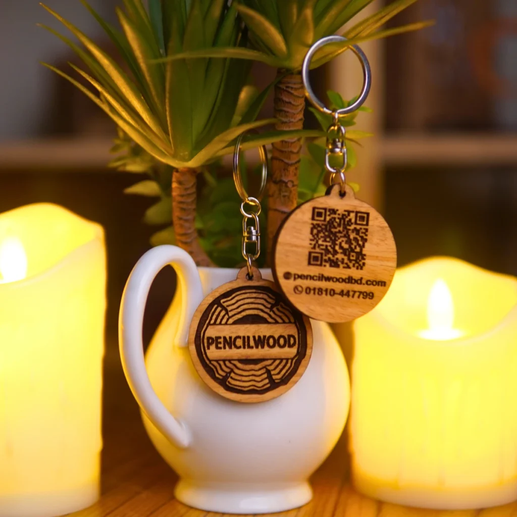 Custom mahogany key ring with double side engraving – 100 pcs order