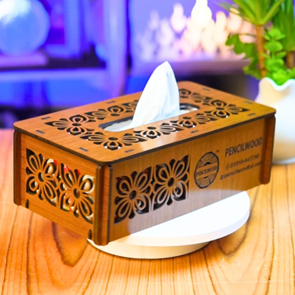 Custom engraved wooden tissue box with glossy finish – PencilwoodBD