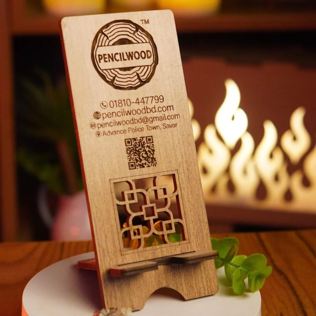 Custom laser engraved wooden mobile stand with logo – 100 piece bulk order